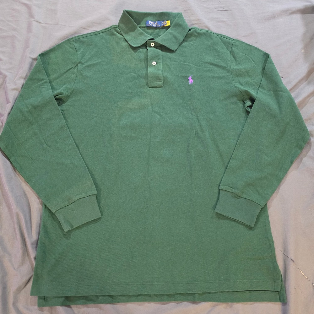 Polo Ralph Lauren Mens Long Sleeve Polo Shirt Green Purple Pony Size LT Tall